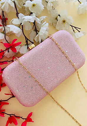 Embellished PU Clutch Bag in Pink