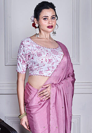 Embellished Pure Chiffon Scalloped Saree in Purple