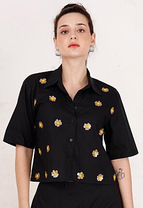 Embellished Pure Cotton Co-Ord Set in Black