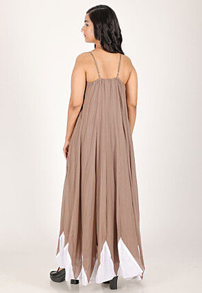 Embellished Pure Cotton Maxi Dress in Light Brown