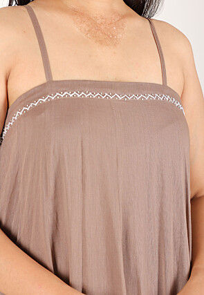 Embellished Pure Cotton Maxi Dress in Light Brown