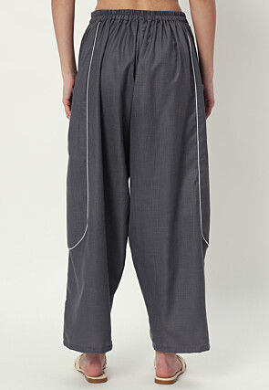 Embellished Pure Cotton Pant in Grey