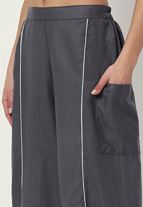 Embellished Pure Cotton Pant in Grey