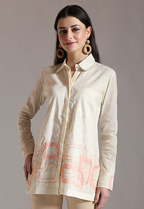 Embellished Pure Cotton Shirt in Cream