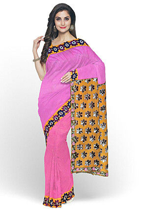 Embellished Pure Georgette Saree in Pink