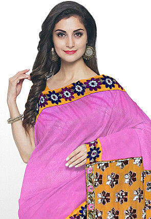 Embellished Pure Georgette Saree in Pink