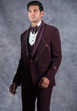 Embellished Pure Terry Rayon Tuxedo Set in Wine
