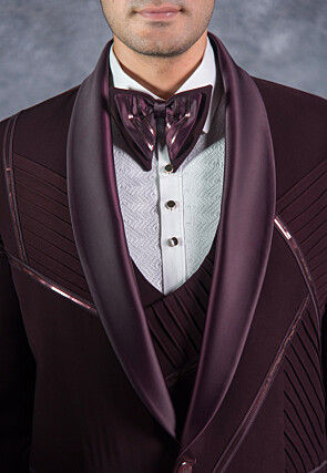 Embellished Pure Terry Rayon Tuxedo Set in Wine
