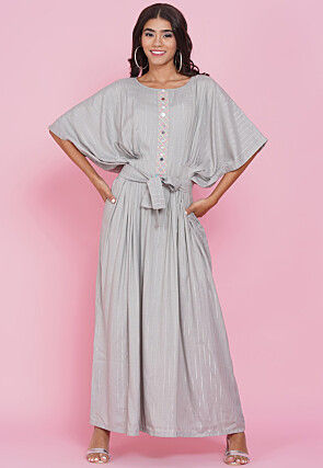 Embellished Rayon Gown in Light Grey