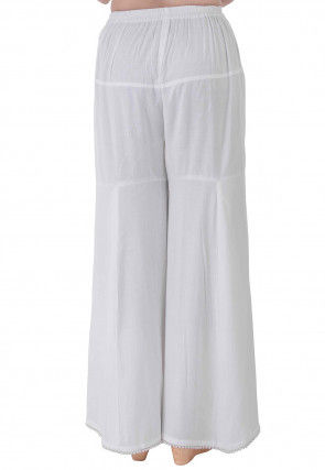 Embellished Rayon Slitted Palazzo in White