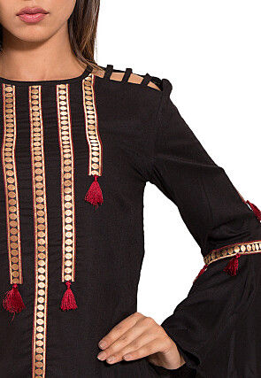 Embellished Rayon Top in Black