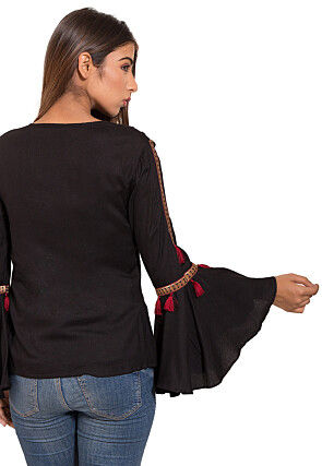 Embellished Rayon Top in Black