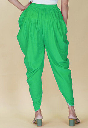 Embellished Rayon Tulip Pant in Green