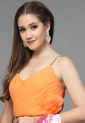 Embellished Satin Blouse in Orange