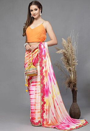 Embellished Satin Blouse in Orange