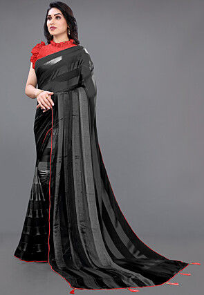 Embellished Satin Georgette Saree in Black