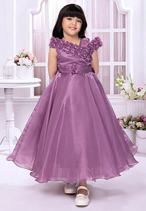 Embellished Satin Gown in Purple