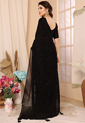 Embellished Satin Saree in Black