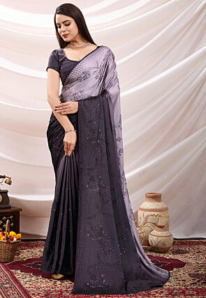 Embellished Satin Saree in Shaded Purple