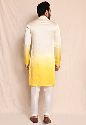 Embellished Satin Silk Kurta Set in Yellow Ombre