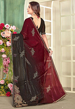 Embellished Satin Georgette Saree in Maroon and Black