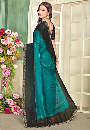 Embellished Border Satin Silk Saree in Turquoise
