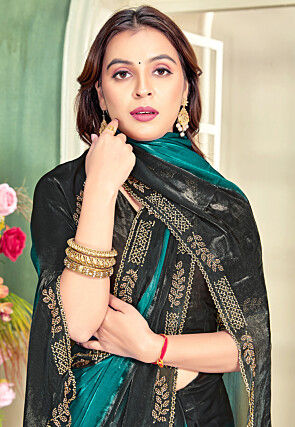 Embellished Border Satin Silk Saree in Turquoise