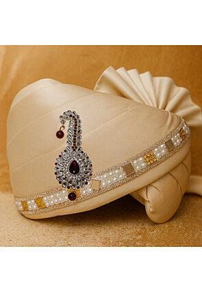 Embellished Satin Turban in Beige