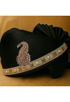 Embellished Satin Unisex Turban in Dark Green