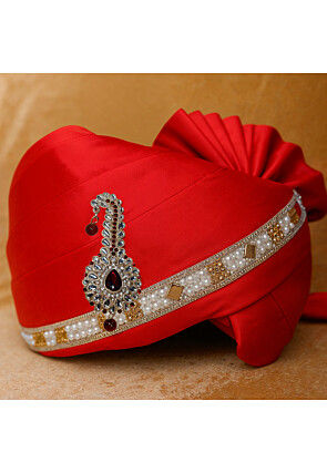 Embellished Satin Unisex Turban in Red