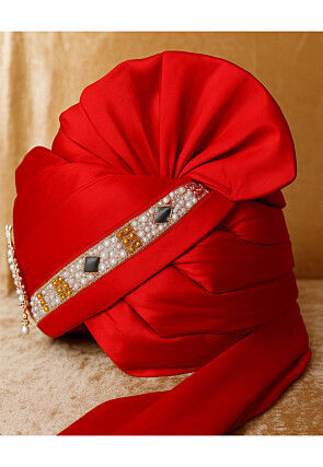 Embellished Satin Unisex Turban in Red