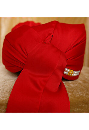Embellished Satin Unisex Turban in Red