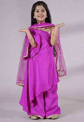 Embellished Shantoon Asymmetric Pakistani Suit in Magenta