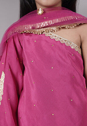 Embellished Shantoon Asymmetric Pakistani Suit in Pink
