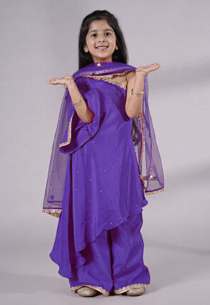 Embellished Shantoon Asymmetric Pakistani Suit in Purple