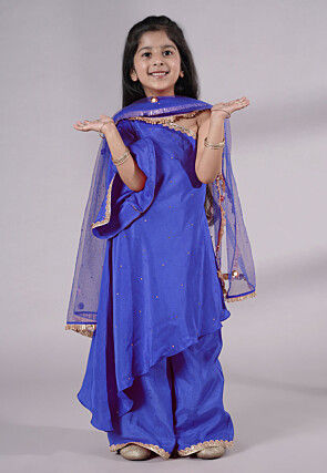 Embellished Shantoon Asymmetric Pakistani Suit in Royal Blue