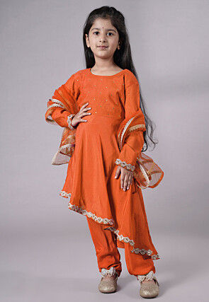 Embellished Shantoon Punjabi Suit in Dark Orange