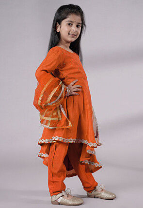 Embellished Shantoon Punjabi Suit in Dark Orange