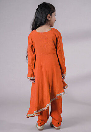 Embellished Shantoon Punjabi Suit in Dark Orange