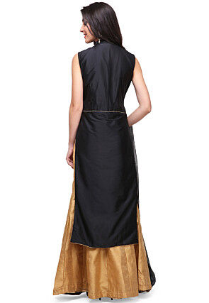 Embellished Shoulder Art Silk Lehenga in Black