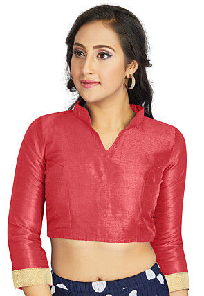 Embellished Sleeve Art Silk Blouse in Pink