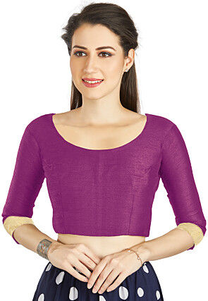 Embellished Sleeve Art Silk Blouse in Purple
