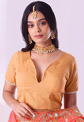 Embellished Sleeve Pure Cotton Blouse in Fawn