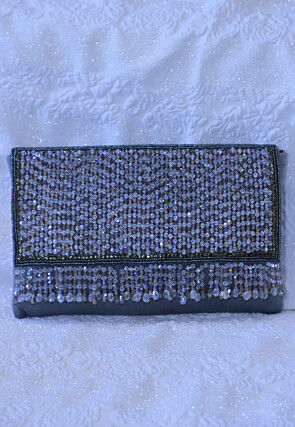 Embellished Suede Clutch Bag in Grey