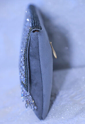 Embellished Suede Clutch Bag in Grey