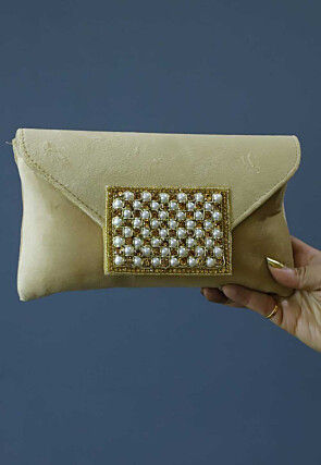 Embellished Suede Rectangular Clutch Bag in Beige