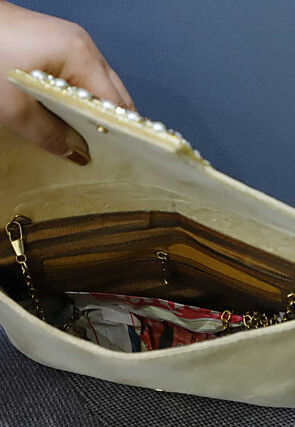 Embellished Suede Rectangular Clutch Bag in Beige