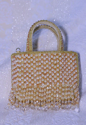 Embellished Suede Sling Bag in Beige