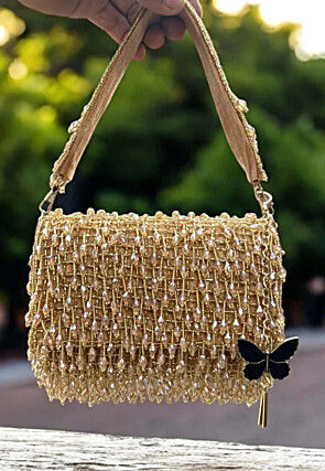 Embellished Polyester Clutch Bag in Golden