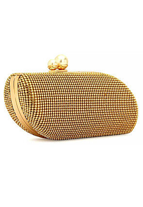 Embellished Synthetic Clutch Bag in Golden
